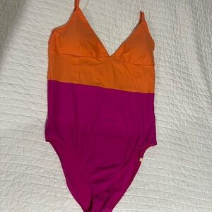 summersalt Orange and Magenta Colorblock One-Piece Swimsuit